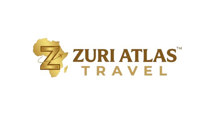 Zuri Atlas Travel official logo featuring a gold map of Africa and a stylized Z for African safari and flight bookings.